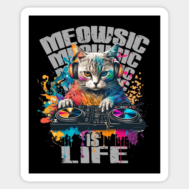 Meowsic Is Life :: Cat and Music Lover Sticker by printjobz